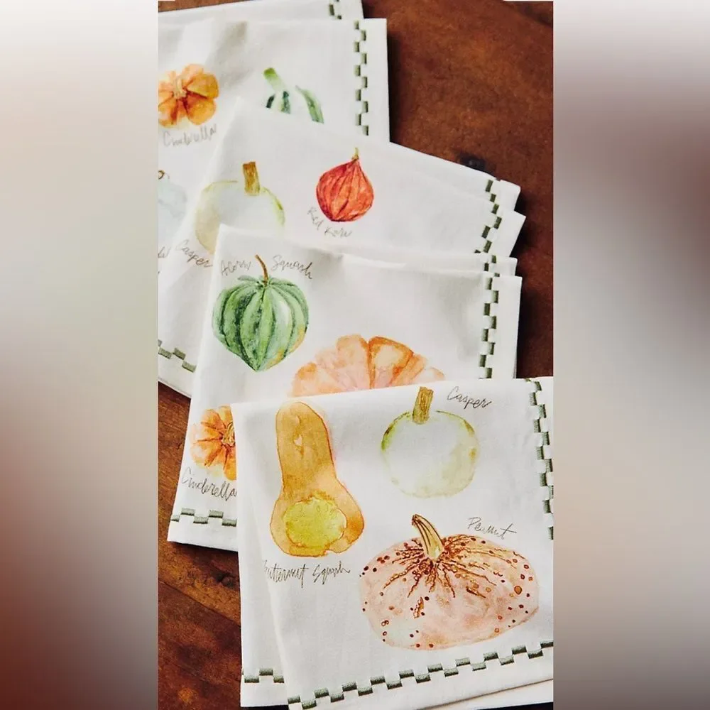 Anthropologie Types of Pumpkins Napkins, Set of 4